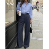 image:imageZESICA Womens Wide Leg Striped Business Work Palazzo Pants  High Waist Button Down Side Pockets 2026 Straight Long Pant Dressy Office Slacks Work Trousers Early Fall FashionNavy