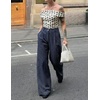 image:imageZESICA Womens Wide Leg Striped Business Work Palazzo Pants  High Waist Button Down Side Pockets 2026 Straight Long Pant Dressy Office Slacks Work Trousers Early Fall FashionNavy
