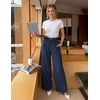 image:imageZESICA Womens Wide Leg Striped Business Work Palazzo Pants  High Waist Button Down Side Pockets 2026 Straight Long Pant Dressy Office Slacks Work Trousers Early Fall FashionNavy