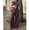 image:imageZESICA Womens Wide Leg Striped Business Work Palazzo Pants  High Waist Button Down Side Pockets 2026 Straight Long Pant Dressy Office Slacks Work Trousers Early Fall FashionRedbrown