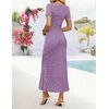 image:imageZESICA Women Summer 2026 Floral Short Sleeve Bodycon Mesh Maxi Formal Dress  Ruched Fitted Casual Work Dress Elegant Bridal Shower Dress Wedding Guest Cocktail Party Dress Brunch Dinner OutfitsPurple