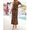 image:imageZESICA Women Summer 2026 Floral Short Sleeve Bodycon Mesh Maxi Formal Dress  Ruched Fitted Casual Work Dress Elegant Bridal Shower Dress Wedding Guest Cocktail Party Dress Brunch Dinner OutfitsBrown