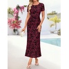 image:imageZESICA Women Summer 2026 Floral Short Sleeve Bodycon Mesh Maxi Formal Dress  Ruched Fitted Casual Work Dress Elegant Bridal Shower Dress Wedding Guest Cocktail Party Dress Brunch Dinner OutfitsWine