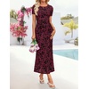 image:imageZESICA Women Summer 2026 Floral Short Sleeve Bodycon Mesh Maxi Formal Dress  Ruched Fitted Casual Work Dress Elegant Bridal Shower Dress Wedding Guest Cocktail Party Dress Brunch Dinner OutfitsWine
