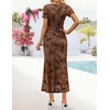 image:imageZESICA Women Summer 2026 Floral Short Sleeve Bodycon Mesh Maxi Formal Dress  Ruched Fitted Casual Work Dress Elegant Bridal Shower Dress Wedding Guest Cocktail Party Dress Brunch Dinner OutfitsBrown