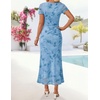 image:imageZESICA Women Summer 2026 Floral Short Sleeve Bodycon Mesh Maxi Formal Dress  Ruched Fitted Casual Work Dress Elegant Bridal Shower Dress Wedding Guest Cocktail Party Dress Brunch Dinner OutfitsBlue