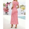 image:imageZESICA Women Summer 2026 Floral Short Sleeve Bodycon Mesh Maxi Formal Dress  Ruched Fitted Casual Work Dress Elegant Bridal Shower Dress Wedding Guest Cocktail Party Dress Brunch Dinner OutfitsShrimp Pink