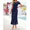 image:imageZESICA Women Summer 2026 Floral Short Sleeve Bodycon Mesh Maxi Formal Dress  Ruched Fitted Casual Work Dress Elegant Bridal Shower Dress Wedding Guest Cocktail Party Dress Brunch Dinner OutfitsNavy