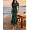 image:imageZESICA Women Summer 2026 Floral Short Sleeve Bodycon Mesh Maxi Formal Dress  Ruched Fitted Casual Work Dress Elegant Bridal Shower Dress Wedding Guest Cocktail Party Dress Brunch Dinner OutfitsGreen