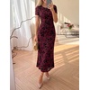 image:imageZESICA Women Summer 2026 Floral Short Sleeve Bodycon Mesh Maxi Formal Dress  Ruched Fitted Casual Work Dress Elegant Bridal Shower Dress Wedding Guest Cocktail Party Dress Brunch Dinner OutfitsWine