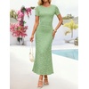 image:imageZESICA Women Summer 2026 Floral Short Sleeve Bodycon Mesh Maxi Formal Dress  Ruched Fitted Casual Work Dress Elegant Bridal Shower Dress Wedding Guest Cocktail Party Dress Brunch Dinner OutfitsSage