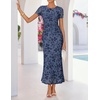 image:imageZESICA Women Summer 2026 Floral Short Sleeve Bodycon Mesh Maxi Formal Dress  Ruched Fitted Casual Work Dress Elegant Bridal Shower Dress Wedding Guest Cocktail Party Dress Brunch Dinner OutfitsDustyblue