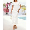 image:imageZESICA Women Summer 2026 Floral Short Sleeve Bodycon Mesh Maxi Formal Dress  Ruched Fitted Casual Work Dress Elegant Bridal Shower Dress Wedding Guest Cocktail Party Dress Brunch Dinner OutfitsWhite