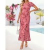 image:imageZESICA Women Summer 2026 Floral Short Sleeve Bodycon Mesh Maxi Formal Dress  Ruched Fitted Casual Work Dress Elegant Bridal Shower Dress Wedding Guest Cocktail Party Dress Brunch Dinner OutfitsPink