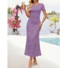 image:imageZESICA Women Summer 2026 Floral Short Sleeve Bodycon Mesh Maxi Formal Dress  Ruched Fitted Casual Work Dress Elegant Bridal Shower Dress Wedding Guest Cocktail Party Dress Brunch Dinner OutfitsPurple