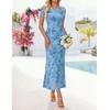 image:imageZESICA Women Summer 2026 Floral Short Sleeve Bodycon Mesh Maxi Formal Dress  Ruched Fitted Casual Work Dress Elegant Bridal Shower Dress Wedding Guest Cocktail Party Dress Brunch Dinner OutfitsBlue