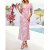 image:imageZESICA Women Summer 2026 Floral Short Sleeve Bodycon Mesh Maxi Formal Dress  Ruched Fitted Casual Work Dress Elegant Bridal Shower Dress Wedding Guest Cocktail Party Dress Brunch Dinner OutfitsLight Pink