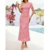 image:imageZESICA Women Summer 2026 Floral Short Sleeve Bodycon Mesh Maxi Formal Dress  Ruched Fitted Casual Work Dress Elegant Bridal Shower Dress Wedding Guest Cocktail Party Dress Brunch Dinner OutfitsShrimp Pink