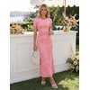 image:imageZESICA Women Summer 2026 Floral Short Sleeve Bodycon Mesh Maxi Formal Dress  Ruched Fitted Casual Work Dress Elegant Bridal Shower Dress Wedding Guest Cocktail Party Dress Brunch Dinner OutfitsShrimp Pink