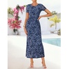 image:imageZESICA Women Summer 2026 Floral Short Sleeve Bodycon Mesh Maxi Formal Dress  Ruched Fitted Casual Work Dress Elegant Bridal Shower Dress Wedding Guest Cocktail Party Dress Brunch Dinner OutfitsDustyblue