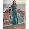 image:imageZESICA Women Summer 2026 Floral Short Sleeve Bodycon Mesh Maxi Formal Dress  Ruched Fitted Casual Work Dress Elegant Bridal Shower Dress Wedding Guest Cocktail Party Dress Brunch Dinner OutfitsGeometric