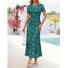 image:imageZESICA Women Summer 2026 Floral Short Sleeve Bodycon Mesh Maxi Formal Dress  Ruched Fitted Casual Work Dress Elegant Bridal Shower Dress Wedding Guest Cocktail Party Dress Brunch Dinner OutfitsGeometric