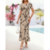 image:imageZESICA Women Summer 2026 Floral Short Sleeve Bodycon Mesh Maxi Formal Dress  Ruched Fitted Casual Work Dress Elegant Bridal Shower Dress Wedding Guest Cocktail Party Dress Brunch Dinner OutfitsLight Khaki