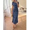image:imageZESICA Women Summer 2026 Floral Short Sleeve Bodycon Mesh Maxi Formal Dress  Ruched Fitted Casual Work Dress Elegant Bridal Shower Dress Wedding Guest Cocktail Party Dress Brunch Dinner OutfitsDustyblue