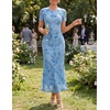 image:imageZESICA Women Summer 2026 Floral Short Sleeve Bodycon Mesh Maxi Formal Dress  Ruched Fitted Casual Work Dress Elegant Bridal Shower Dress Wedding Guest Cocktail Party Dress Brunch Dinner OutfitsBlue