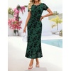 image:imageZESICA Women Summer 2026 Floral Short Sleeve Bodycon Mesh Maxi Formal Dress  Ruched Fitted Casual Work Dress Elegant Bridal Shower Dress Wedding Guest Cocktail Party Dress Brunch Dinner OutfitsGreen