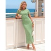 image:imageZESICA Women Summer 2026 Floral Short Sleeve Bodycon Mesh Maxi Formal Dress  Ruched Fitted Casual Work Dress Elegant Bridal Shower Dress Wedding Guest Cocktail Party Dress Brunch Dinner OutfitsSage