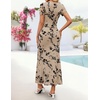 image:imageZESICA Women Summer 2026 Floral Short Sleeve Bodycon Mesh Maxi Formal Dress  Ruched Fitted Casual Work Dress Elegant Bridal Shower Dress Wedding Guest Cocktail Party Dress Brunch Dinner OutfitsLight Khaki