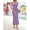 image:imageZESICA Women Summer 2026 Floral Short Sleeve Bodycon Mesh Maxi Formal Dress  Ruched Fitted Casual Work Dress Elegant Bridal Shower Dress Wedding Guest Cocktail Party Dress Brunch Dinner OutfitsPurple