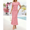 image:imageZESICA Women Summer 2026 Floral Short Sleeve Bodycon Mesh Maxi Formal Dress  Ruched Fitted Casual Work Dress Elegant Bridal Shower Dress Wedding Guest Cocktail Party Dress Brunch Dinner OutfitsShrimp Pink