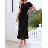 image:imageZESICA Women Summer 2026 Floral Short Sleeve Bodycon Mesh Maxi Formal Dress  Ruched Fitted Casual Work Dress Elegant Bridal Shower Dress Wedding Guest Cocktail Party Dress Brunch Dinner OutfitsBlack
