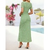 image:imageZESICA Women Summer 2026 Floral Short Sleeve Bodycon Mesh Maxi Formal Dress  Ruched Fitted Casual Work Dress Elegant Bridal Shower Dress Wedding Guest Cocktail Party Dress Brunch Dinner OutfitsSage