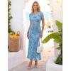 image:imageZESICA Women Summer 2026 Floral Short Sleeve Bodycon Mesh Maxi Formal Dress  Ruched Fitted Casual Work Dress Elegant Bridal Shower Dress Wedding Guest Cocktail Party Dress Brunch Dinner OutfitsBlue