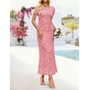 image:imageZESICA Women Summer 2026 Floral Short Sleeve Bodycon Mesh Maxi Formal Dress  Ruched Fitted Casual Work Dress Elegant Bridal Shower Dress Wedding Guest Cocktail Party Dress Brunch Dinner OutfitsShrimp Pink