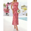 image:imageZESICA Women Summer 2026 Floral Short Sleeve Bodycon Mesh Maxi Formal Dress  Ruched Fitted Casual Work Dress Elegant Bridal Shower Dress Wedding Guest Cocktail Party Dress Brunch Dinner OutfitsPink