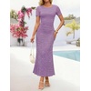image:imageZESICA Women Summer 2026 Floral Short Sleeve Bodycon Mesh Maxi Formal Dress  Ruched Fitted Casual Work Dress Elegant Bridal Shower Dress Wedding Guest Cocktail Party Dress Brunch Dinner OutfitsPurple