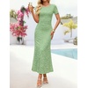 image:imageZESICA Women Summer 2026 Floral Short Sleeve Bodycon Mesh Maxi Formal Dress  Ruched Fitted Casual Work Dress Elegant Bridal Shower Dress Wedding Guest Cocktail Party Dress Brunch Dinner OutfitsSage
