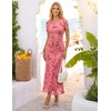 image:imageZESICA Women Summer 2026 Floral Short Sleeve Bodycon Mesh Maxi Formal Dress  Ruched Fitted Casual Work Dress Elegant Bridal Shower Dress Wedding Guest Cocktail Party Dress Brunch Dinner OutfitsPink