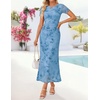 image:imageZESICA Women Summer 2026 Floral Short Sleeve Bodycon Mesh Maxi Formal Dress  Ruched Fitted Casual Work Dress Elegant Bridal Shower Dress Wedding Guest Cocktail Party Dress Brunch Dinner OutfitsBlue