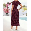 image:imageZESICA Women Summer 2026 Floral Short Sleeve Bodycon Mesh Maxi Formal Dress  Ruched Fitted Casual Work Dress Elegant Bridal Shower Dress Wedding Guest Cocktail Party Dress Brunch Dinner OutfitsWine
