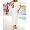 image:imageZESICA Women Summer 2026 Floral Short Sleeve Bodycon Mesh Maxi Formal Dress  Ruched Fitted Casual Work Dress Elegant Bridal Shower Dress Wedding Guest Cocktail Party Dress Brunch Dinner OutfitsWhite