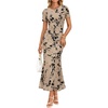 image:imageZESICA Women Summer 2026 Floral Short Sleeve Bodycon Mesh Maxi Formal Dress  Ruched Fitted Casual Work Dress Elegant Bridal Shower Dress Wedding Guest Cocktail Party Dress Brunch Dinner OutfitsLight Khaki