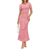image:imageZESICA Women Summer 2026 Floral Short Sleeve Bodycon Mesh Maxi Formal Dress  Ruched Fitted Casual Work Dress Elegant Bridal Shower Dress Wedding Guest Cocktail Party Dress Brunch Dinner OutfitsShrimp Pink