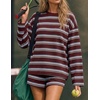 image:imageZESICA Womens 2 Piece Striped Short Sets Fall Lounge Outfit  Long Sleeve Tops and Shorts Loose Fit Comfy Matching Sets Cute Pajamas Airport Travel ClothesBurgundyred