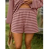 image:imageZESICA Womens 2 Piece Striped Short Sets Fall Lounge Outfit  Long Sleeve Tops and Shorts Loose Fit Comfy Matching Sets Cute Pajamas Airport Travel ClothesPink