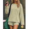 image:imageZESICA Womens 2 Piece Striped Short Sets Fall Lounge Outfit  Long Sleeve Tops and Shorts Loose Fit Comfy Matching Sets Cute Pajamas Airport Travel ClothesJonquil